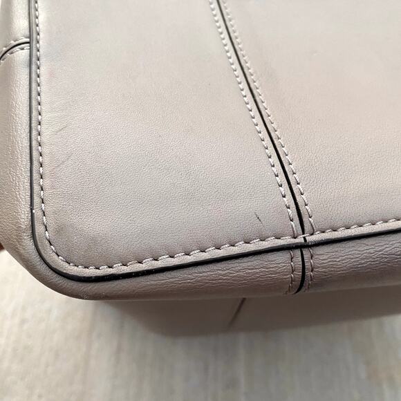 Tory Burch Block T Drawstring 100% Leather Tote Bucket Bag French Gray Handbag - Picture 11 of 15